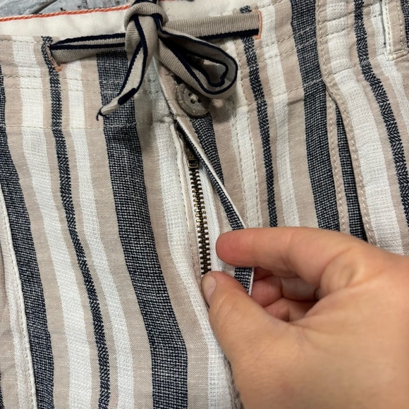 Pilcro Blue/White Stripe Linen Cotton Beach Wide Leg Baggy Cargo Pants - Picture 13 of 15